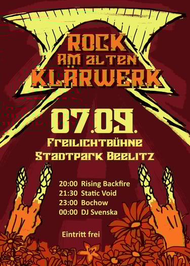Plakat mit dem Programm von Rock am alten klärwerk aus dem Jahr 2024 