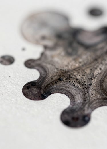 Macro shot of ink bleeding into textured paper. Abstract and intimate, suggesting the start of a journal entry. Colors: #3E352B, #F8F3EC.