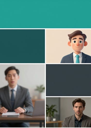 A high-quality montage of video stills: one featuring a 3D animation, another a corporate interview, and a third a cinematic b-roll shot. The composition is modern and balanced, using the brand palette of teal, charcoal, and soft sand.