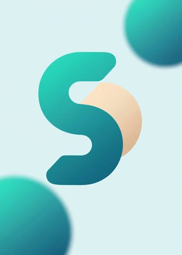 A stunning, detailed frame from an animation showing 3D abstract shapes evolving into a corporate logo. The colors include sophisticated teal blue (#2A9D8F) and soft sand (#F8F4E8) highlights against a clean, light blue (#A9BCC7) background.