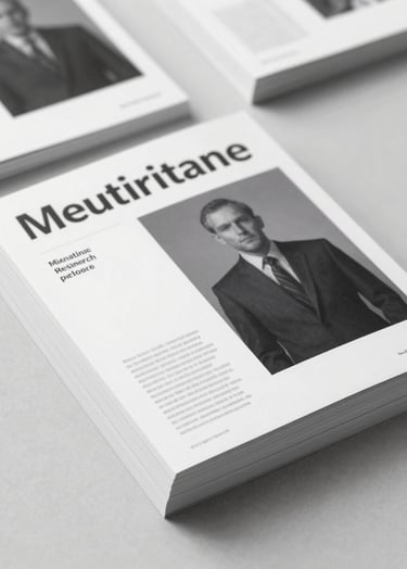 A top-down view of a stack of refined cultural magazines and research papers. The layout is clean and minimalist. Professional editorial photography. Colors feature #F1F4F2 and #293B37.