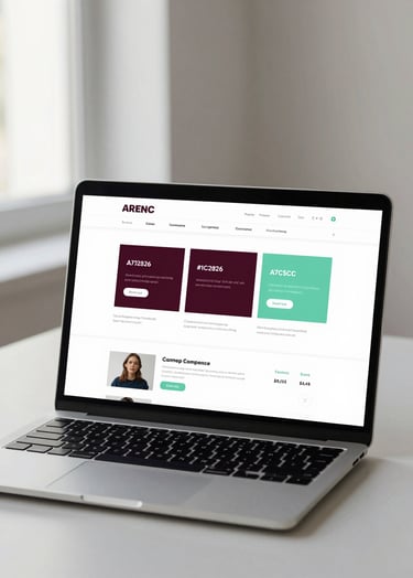 A sophisticated, high-resolution shot of a minimalist laptop screen displaying a clean e-commerce interface. The interface uses #1C2826 and #A7C5C3. The background is a calm, neutral workspace with soft, natural side-lighting, reflecting a professional and understated mood.