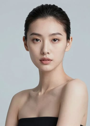 A high-resolution, high-fashion portrait of a woman with minimalist styling, soft studio lighting, sharp focus, set against a clean background with subtle #3D5A80 tones, exuding elegance and professional AI craftsmanship.