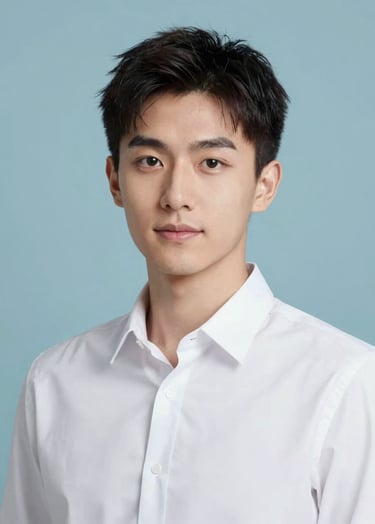 Elegant AI headshot of a person looking confident, soft blue studio background (#98C1D9), clean and modern aesthetic, professional lighting.