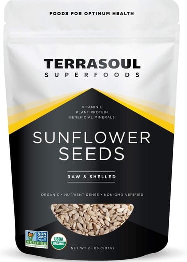 a bag of sunflower seeds on a white background