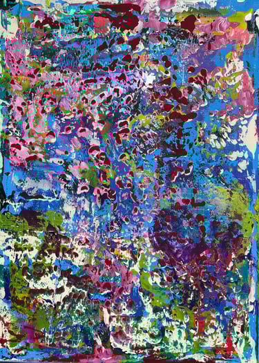 Acrylic painting Acrylbild Acryl Bild Gemälde abstrakt blau Sakura Kirschblüte rosa