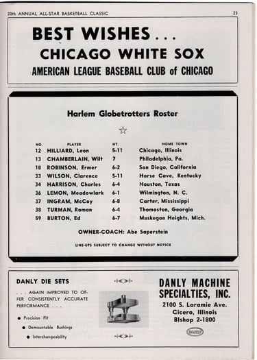 Rare 1959 Harlem Globetrotters program featuring Wilt Chamberlain