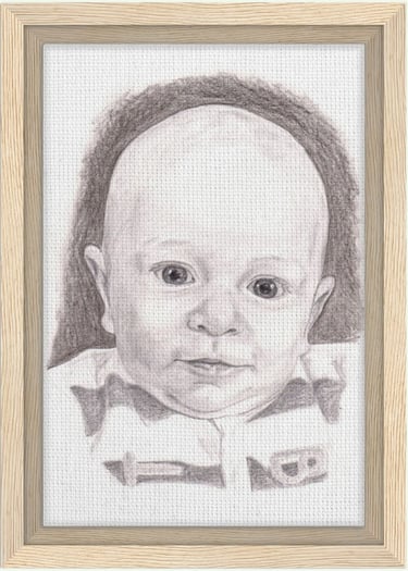 portrait bébé crayon graphite encadré bois FSC
