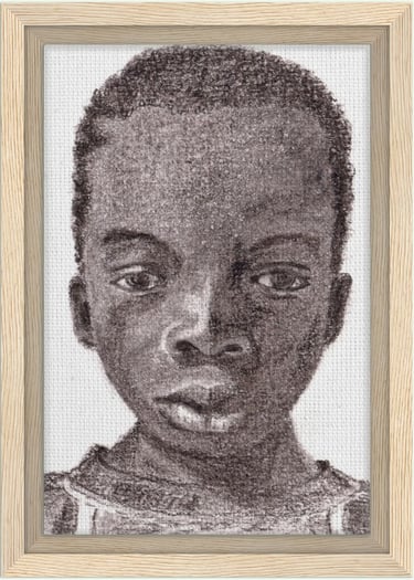 portrait enfant au crayon graphite imprimé toile encadrée bois FSC