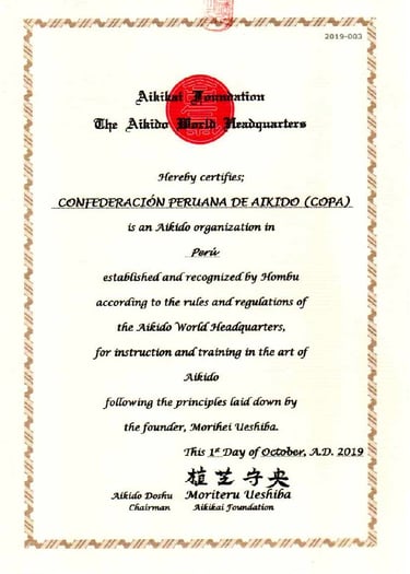 Certificado COPA reconocido por Hombu Dojo