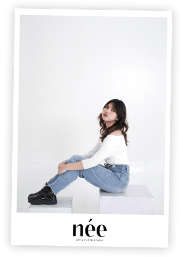 frame of self photo session taken on studio with woman pose sitting