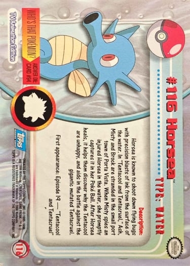 116 Horsea Topps Pokémon series 2 US back
