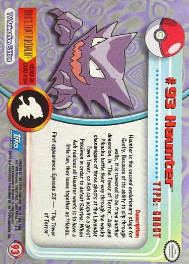 93 Haunter Topps Pokémon series 2 US back