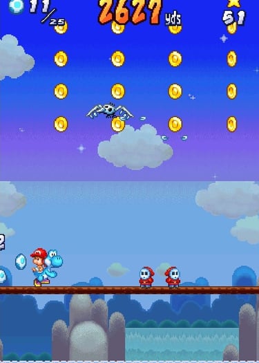 Yoshi Touch and Go - Shy Guys Below, Birds Flying on High
