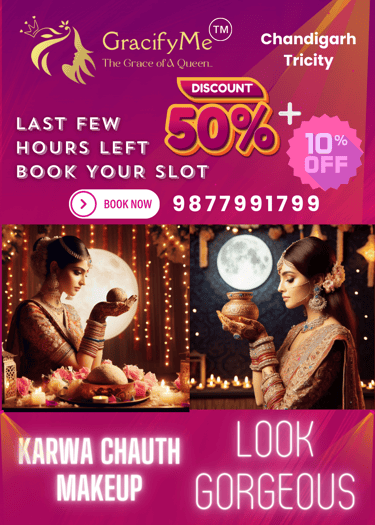 Karwa Chauth Makeup service at home Onsite in Chandigarh Tricity Panchkula Mohali zirakhpur