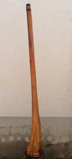 a didgeridoo leaning on a wall