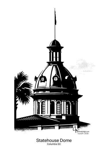 Black and white silhouette picture of the SC Statehouse Dome