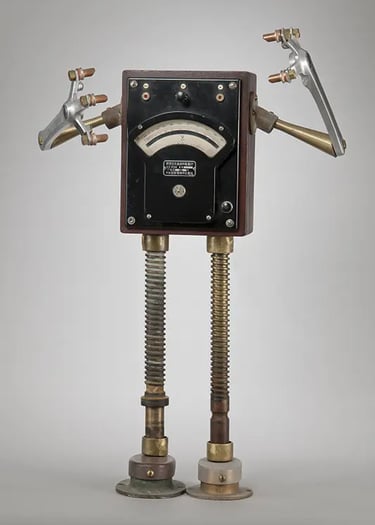 Assemblage robot sculpture named Arrgh by Santa Barbara artist Tal Avitzur.