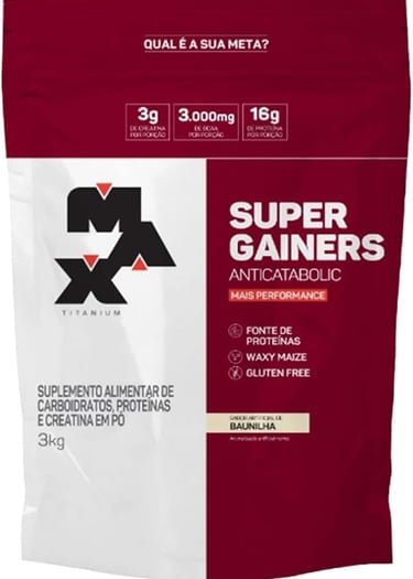 Hipercalórico Super Gainers Max Titanium: rico em BCAAs para ganho muscular rápido
