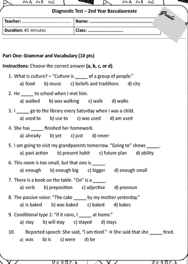 Diagnostic test for 2nd year Baccalaureate for Moroccan English teachers