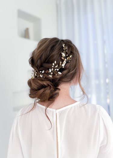 Textured romantic low bun – Temecula vineyard wedding, Lodi winery wedding, Ohana Lodge 