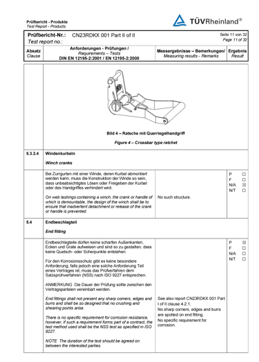 tie down test certificate