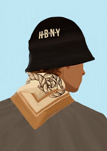 Benoît Daniel-Pham, oil painting, fashion illustration, Hugo Boss