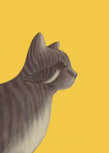 Kedi ve Kuş / Cat and Bird by Gürbüz Doğan Ekşioğlu