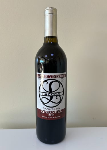 An unopened bottle of wine labeled Zinfandel