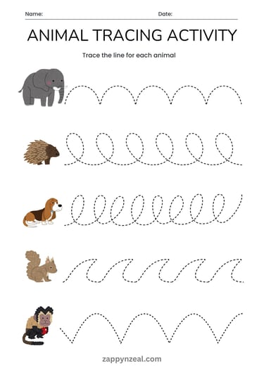 Pattern Paths Tracing worksheets animals theme