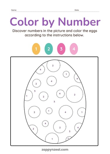 color by number worksheets printables Easter eggs
