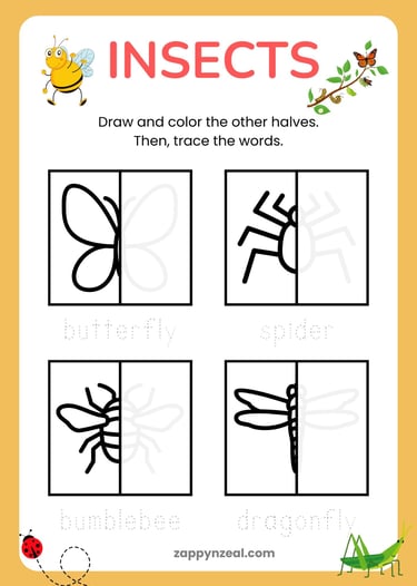 Complete the Picture worksheets printables insects theme