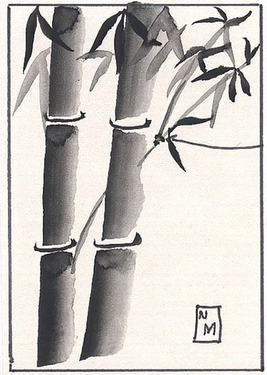 monochromatic painting of bamboo