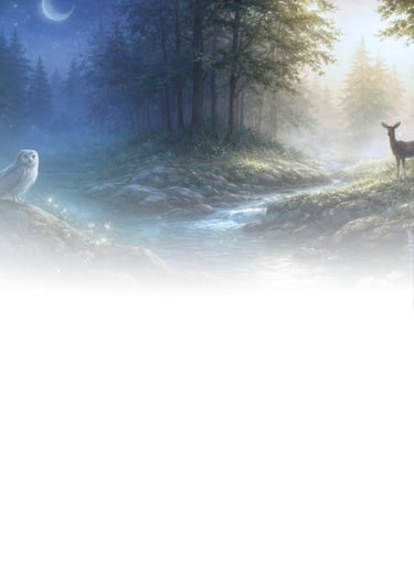 Forest clearing with animal presence in soft twilight light, representing Animal Spirit Oracle and t