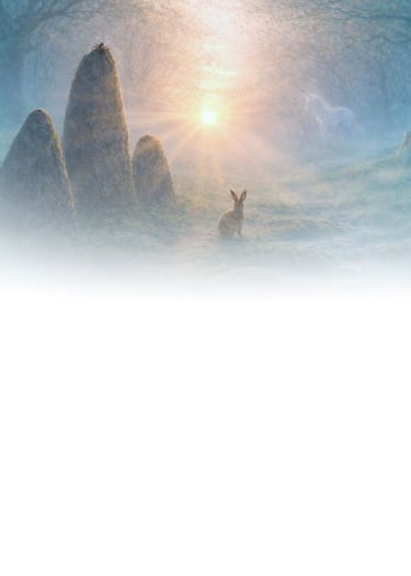The path now spring image of standing stones, sunrise with a hare and unicorn