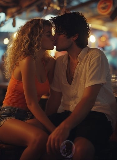 Sadie and Danny kissing, by Ophelio