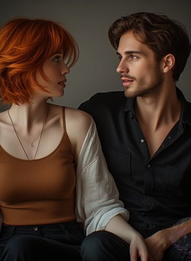 Claudie looks at Trev, by Ophelio