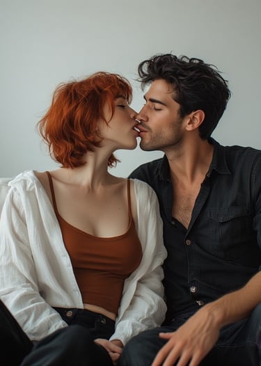 Claudie kissing Trev, by Ophelio