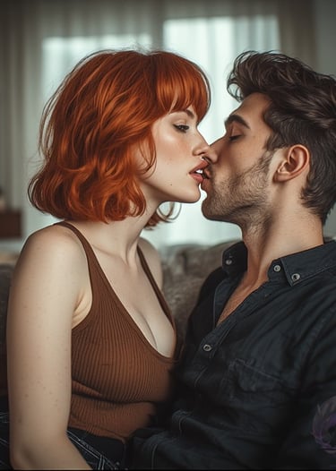 Claudie on the sofa with Trev, by Ophelio