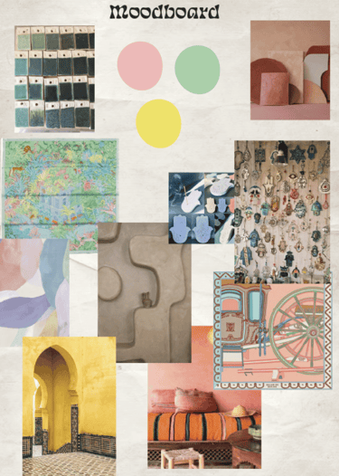moodboard Darlila. différents éléments visuels recréant l'ambiance recherchée