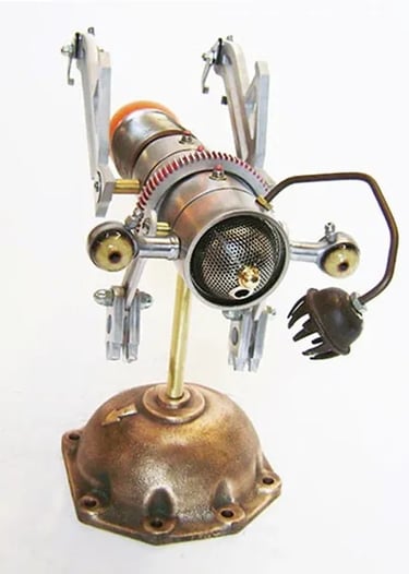 View 1 of metal creature named Anglopper by Santa Barbara Sculptor Tal Avitzur.