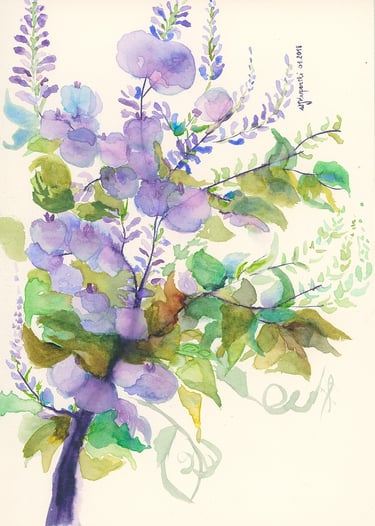 Delicate Wisteria Painting Inspired by Traditional Asian Art by Weronika Kacperski