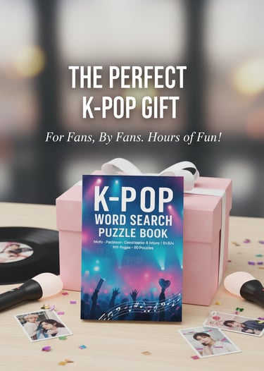 k-pop word search puzzles, k-pop puzzle book, k-pop fandom gifts, idol word search book, comeback fan activity book, wow