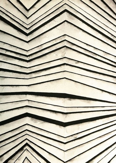 INOS 3 by Tim Grosvenor, ink artwork, final triptych panel featuring ascending chevrons and directio