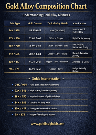 The Image of gold alloy composition chart infographics