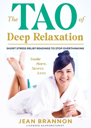 The Tao of Deep Relaxation's front cover features a smiling, relaxed woman in a white robe.