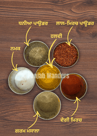 pav bhaji ingredients, spices in image 