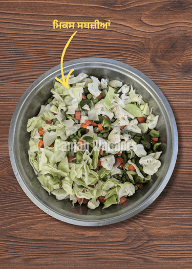 pav bhaji ingredients all vegetables after cutting and wash in metal plate 