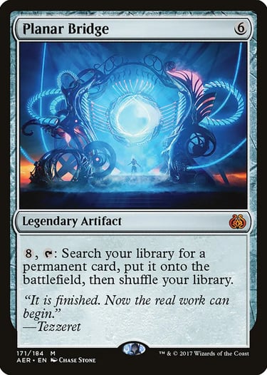 Magic: The Gathering Planar Bridge card from Aether Revolt featuring a glowing blue interdimensional portal.