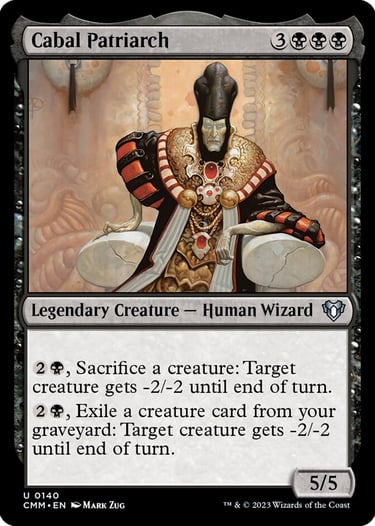 Cabal Patriarch Magic the Gathering card featuring a dark human wizard sitting on a throne.